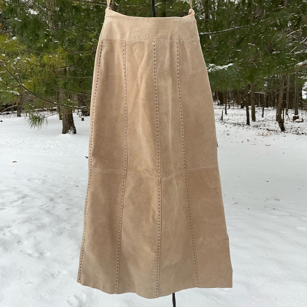 Y2K Massini Genuine Leather Suede Maxi Skirt Tan Size 8